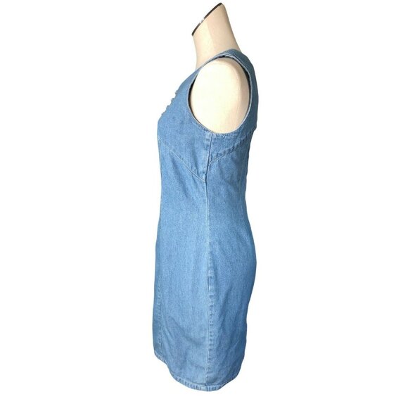 Ivey Jean Dress Blue Denim Women 8 Keyhole Back Slimming Sleeveless Straight - Picture 7 of 11